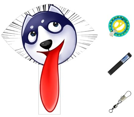 ZNQNDSR Funny Tongue-Out Husky Einleiner-Drachen Für Erwachsene Mit Rolle, 210T Polyester Und Glasfaserstange Für Den Außenbereich(String 984ft)