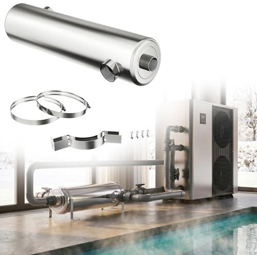 UISEBRT Intercambiador de calor para piscina de acero inoxidable, 40 kW, 136000 Btu/h, calefacción de piscina de bajo consumo sin electricidad, intercambiador de calor por contracorriente para piscina