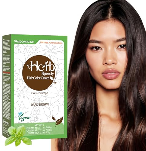 Dongsung Herb Speedy Color Cream(Dark Brown) – Korean Herbal Vegan Hair Dye, PPD-Free, Ammonia-Free, Hypoallergenic – 100% Gray Coverage, Odorless, Dermatologically Tested, Quick 20-Minute Application