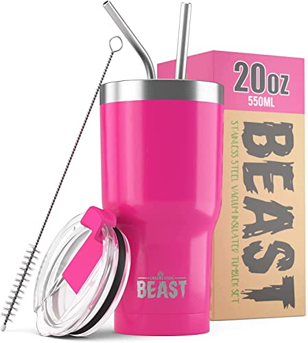 Greens Steel Beast Tumbler – 550 ml (20 oz), Cup Cake Pink | Wiederverwendbarer Edelstahl, vakuumisolierter Becher | mit 2 Strohhalmen & Reinigungsbürste | Doppelwandiger Reise-Thermobecher