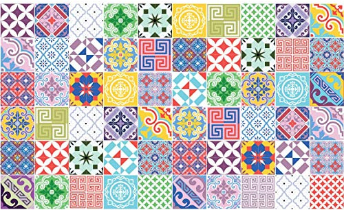 60 Stickers adhésifs carrelages | Sticker Autocollant Carreaux de Ciment - Mosaïque carrelage Mural Salle de Bain et Cuisine | Carreaux de Ciment adhésif Mural - azulejos - 15 x 15 cm - 60pièces