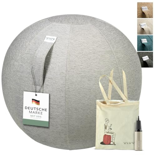 VLUV BOL STOV Sitzball Büro ergonomisch - Gymnastikball mit waschbarem Stoffbezug, atmungsaktiv, mit Tragegriff und Wegrollschutz - für Home Office und Schwangerschaft