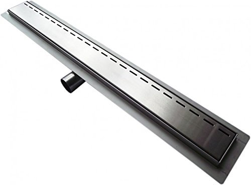 BERNSTEIN® Duschrinne 90cm für Duschkabine mit Linienmuster-Ablaufblende (Elegant) Komplettset, Doppelseitiger Bodenablauf mit integriertem Siphon, Flache Edelstahl-Ablaufrinne G014 für Badezimmer
