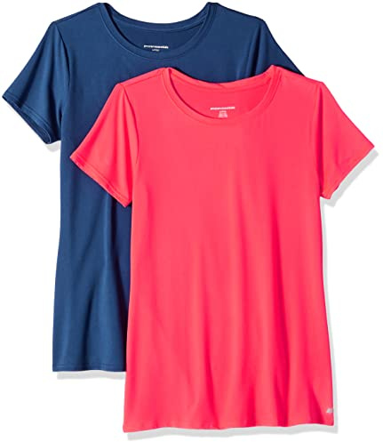 Amazon Essentials Damen Schnelltrocknendes Kurzärmliges Sport-T-Shirt aus Tech Stretch mit Rundhalsausschnitt, Multi-Packs