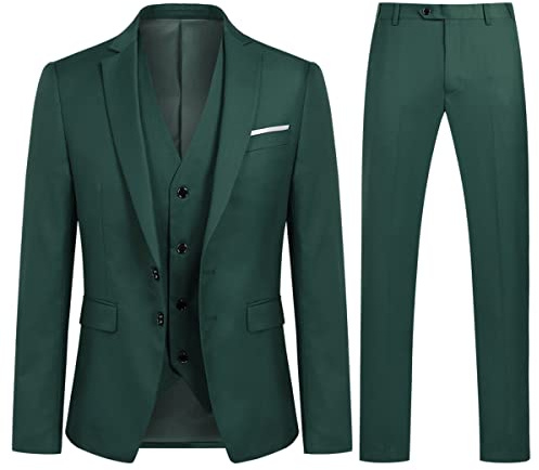 YOUTHUP Traje de 3 Piezas Slim Fit para Hombre Elegantes Negocio Boda Traje Blazer Chalecos Pantalones, Verde, S