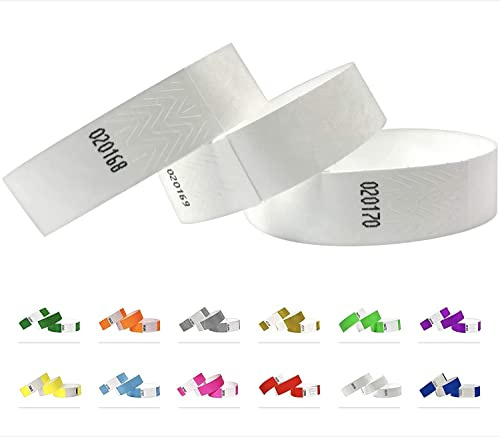 Braccialetti identificativi in Tyvek da 19 mm, 1000 pezzi, per eventi (White, 1000 Pack)