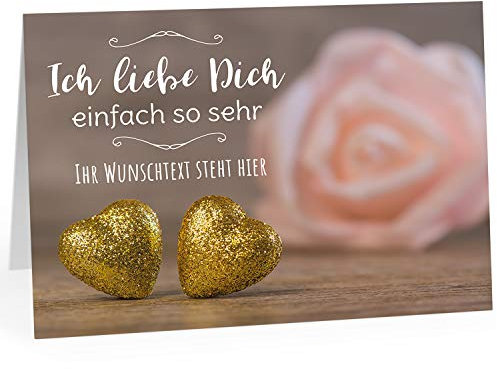 Große Ich Liebe Dich XXL-Karte zum Aufklappen (DIN A4) PERSONALISIERT - Goldene Herzen mit Wunschname oder Wunschtext - mit Umschlag/Edle Design Klappkarte/Geburtstag/Valentinstag/Extra Groß/Gutschein
