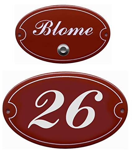 Emaille-Namensschild-Klingelschild-Türschild-150 x 105 oder 175 x 125 oder 185 x 145 mm-Türklingel-Klingel-mit Wunschtext (185 x 145 mm mit 2 Textzeilen + Klingelkontakt)