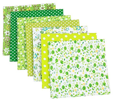 Asudaro Baumwollstoff Meterware Stoffpaket für Patchwork DIY, 7 Stück 50 x 50cm Stoffe Stoffreste Nähen Stoffe Baumwolle Tuch Patchwork-Stoff DIY Handgefertigte Nähen Quilten Stoff Grün