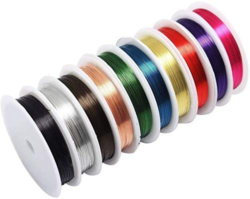 Longsing Filo di Rame Fili di Perline di Rame 10 Rotoli di Kit di Avvolgimento Filo per Gioielli Artigianali per Colori Misti 0,3 mm
