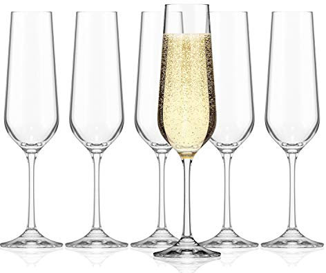 Bicchieri champagne da 200 ml ciascuno - Coppa champagne vetro - Set da 6 flute vetro lavabili in lavastoviglie - Eleganti bicchieri prosecco