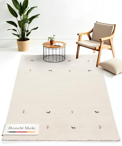 carpetfine Wollteppich Gabbeh Uni Weiß 60x90 cm | Moderner Teppich für Wohn- und Schlafzimmer