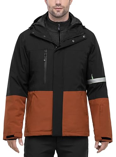 33 000 fot skidjacka för män, vattentät vindtät varm utomhusjacka, vinterjacka, funktionell jacka, ventilerande snowboardjacka, softshell jacka med huva, Svart + ingefära, M