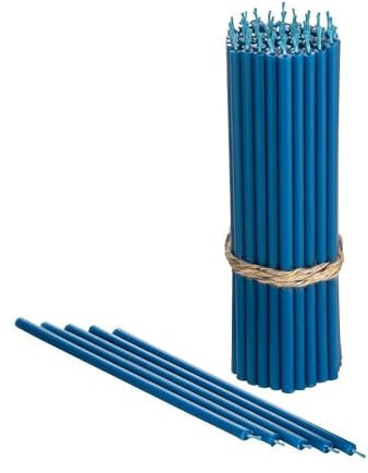 Danilovo Velas de cera de abeja pura, sin goteo, sin humo, altas y delgadas, velas decorativas para oración de la iglesia, decoración o cumpleaños velas - Velas perfumadas de miel (azul)
