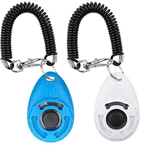 Diyife Hunde Clicker, Trainings-Clicker mit Handschlaufe, Klicker mit Großem Knopf, Hundeerziehung und Hundetraining, für Hund, Katze, Pferd (2 Stück,Blau + Weiß) | Trainings-Clicker mit Handschlaufe, Hundeerziehung und Hundetraining, für Hund, Katze, Pferd