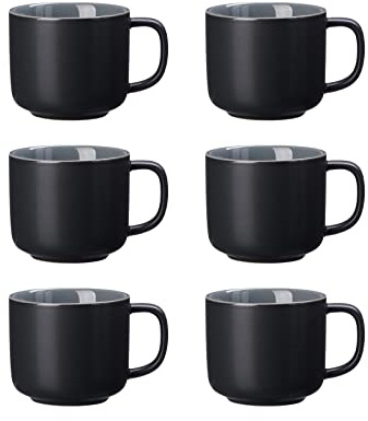 Ritzenhoff & Breker Kaffeetassen Jasper, Schwarz, 6er Set, 240 ml, Teetassen & Milchkaffeetassen aus Steinzeug, Soft-Touch-Haptik & Mattglasur