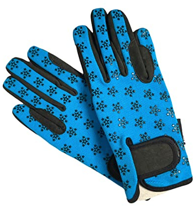Jugend Reithandschuhe mit Stern Design für Mädchen & Jungen Kinder Handschuhe Allwetter Outdoor Sport Handschuhe Reiten (8-10 Jahre, Blau)