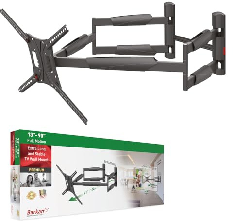 Barkan 1 Meter lang TV Wandhalterung, 13 - 90 Zoll Doppelarm, Schwenkbar / Vollbewegung flach & Curved Fernseher Halterung, hält bis 60Kg, Extra stabil, 104cm, für LED OLED LCD, Max. VESA 600x400