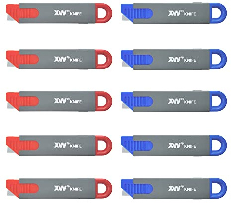 XW Handy Safety Box Cutters, Auto-retractable Razor Blade Carton Cutter for Opening Packages, 10-Pack