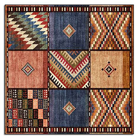 Rururug Tapis 140 x 140 cm Carré, Tapis Poils Courts pour Salon Salle à Manger Chambre d'adultes, Patchwork Multicolore Marron, Square 140 x 140 cm