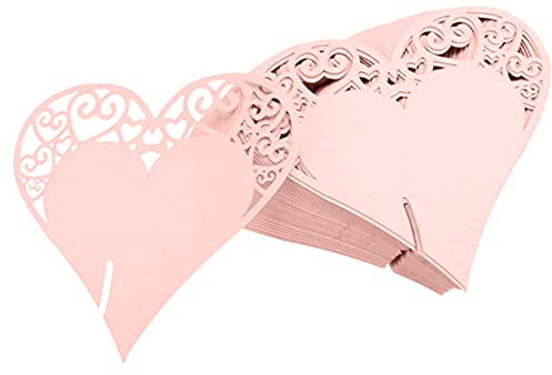 50 Piezas Rosado Tarjetas de Lugar Nombre, Forma de Corazón Detalle de Boda Etiquetas, Corazón Invitaciones Boda Copa Tarjetas, para Fiesta, Boda, Baile, Copa de Vino