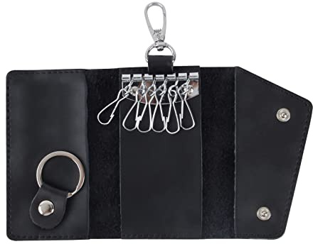 Do not apply Small Leather Wallet Keychain Bag, Key Cases, Key Holder with Hanging Buckle Hooks for Men Women Keys Cards (Black)