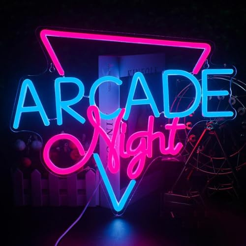 Looklight Arcade Night Neon Skylt - Blå rosa LED neonskyltar för väggdekor, sovrum, spelzon, bar, fest