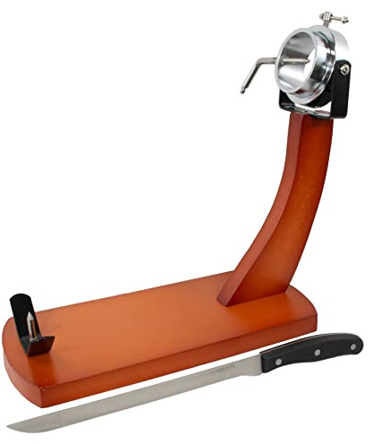 Fackelmann Set Soporte Jamonero Giratorio en Madera de Pino, incluye Cuchillo Jamonero Nirosta Fit 26-39 cm Acero Inoxidable para Cortar Jamón en Finas Lonchas