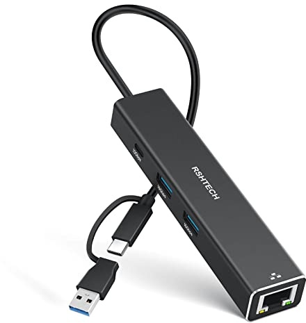 RSHTECH USB C/3.2 to Ethernet Adapter with 3x 10Gbps USB Data Ports | 4-Port USB C Hub with Network Adapter, 3* 10Gbps USB 3.2 Data Ports (2A+1C) for Laptops with USB‑A/USB‑C/Thunderbolt Ports