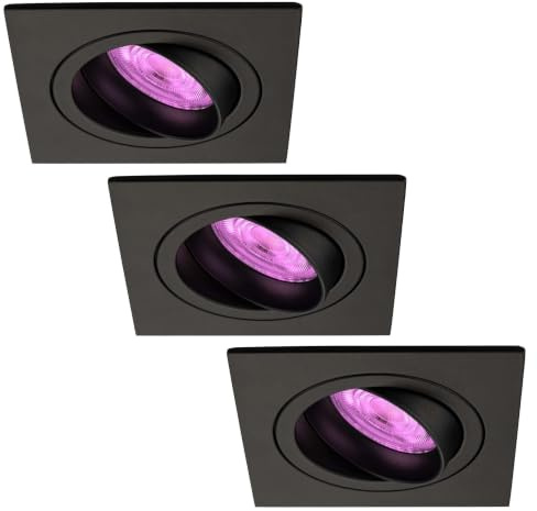 Ledvion 3er Set LED Einbaustrahler Schwarz RGB dimmbar | Einbaumass Ø92mm; Fuer trockene Innenraeume wie Wohnzimmer Kueche und Flur