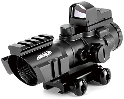 Aomekie Riflescope 4X32 and Red Dot Holographic Sight Combo Set 5 Brightness Levels 20/22mm Picatinny Rail Mount for Hunting Shooting Waterproof Shockproof