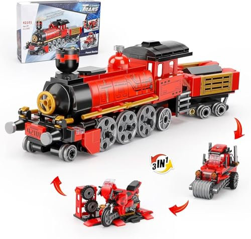 QLT QIAOLETONG Zug STEM Creator 3 in1 Zug/Motorrad/Straßenwalze Bauspielzeug Bausteine für Jungen und Mädchen 6-14 Klemmbausteine Ideas Zug(305PCS)