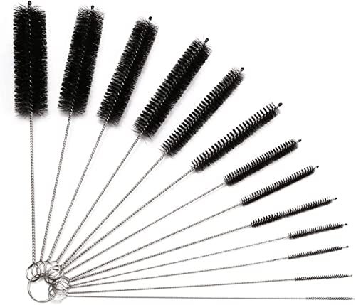 BANSHAN Small Bottle Cleaning Brush Set, 13PCS Nylon Thin Pipe Cleaners Straw Brushes for Water Bottles Glasses Teapot Spouts Sink (Black)