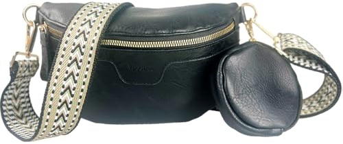 Bolso Bandolera Mujer Piel PU Bolso Cruzado Riñonera de Media Luna Pequeño Bolsos de Hombro Bolso Casual de Moda Crossbody Bag con Correa Ancha Ajustable y ExtraíBle,Negro