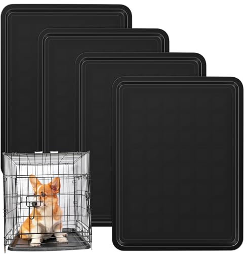 Suzile 4 Stück Hundekäfig-Tablett Ersatz 68,9 x 50,1 cm, Zwinger-Pfanne, schwarzer Kunststoffboden Bodeneinlagen für Katze, Kaninchen, Haustiere, Trainingskäfig, Futterschalen, Halter, Zubehör