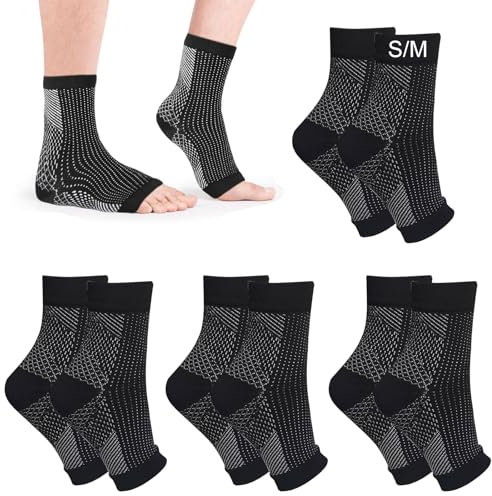 DGUSO 4 Paio Nero Calzini Nano Neuropatia Traspiranti Cavigliera Supporto Ortopedica Fasce Professionali (S/M)