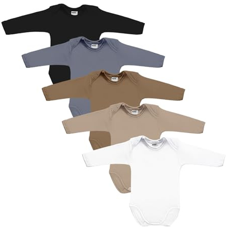 MEA BABY Unisex baby långärmad body i 100% bomull i 5-pack, babybody med tryck, babybody för flickor, babybody för pojkar (56, flickor 3)