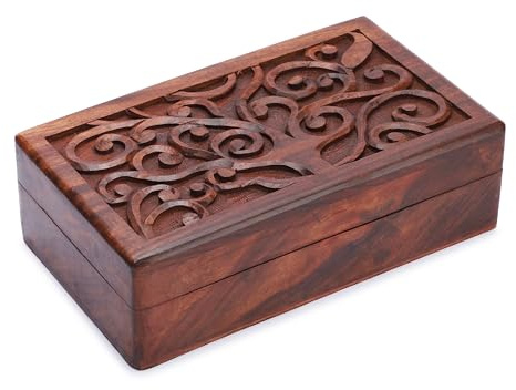 Ajuny Scatola Portagioie in Legno Intagliata a mano Multiuso Decorativa Stile Vintage Portaoggetti Organizer per Orecchini Collane Ottimo Regalo