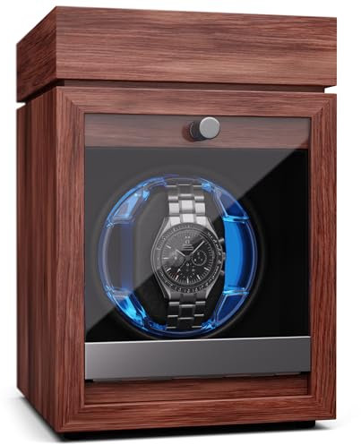Klarstein Uhrenbeweger für Automatikuhren, Automatik-Uhrenbeweger für 1 Uhr, Automatikuhr Uhrenbeweger mit Acryl-Tür, Automatischer Uhrenbeweger, Blaue LEDs, Watch Winder mit 4 TPD Einstellungen