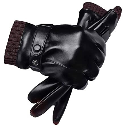 DUHGBNE Men's Leather Gloves Winter Men's Screen Winter Students Warm Outdoor Riding Plush Gloves Latex Gloves Long, black, One Size