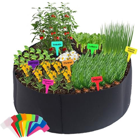 Domigard Pflanzentaschen mit 7 Fächern, 4ftx4ft Kulturtaschen Runde Pflanzentasche mit 10 Pflanzenetiketten Gartenkulturtasche für Pflanzen, Kräuter, Blumen Und Gemüse(90X90X30cm)
