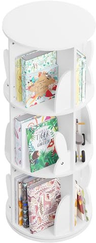 WOLTU Bücherregal Kinder, drehbares Kinderregal mit 3 Ebenen, Bücher Regal Kinderzimmer Wohnzimmer, Drehregal Spielzeugregal Kinderbücherregal Standregal, freistehend, Weiß