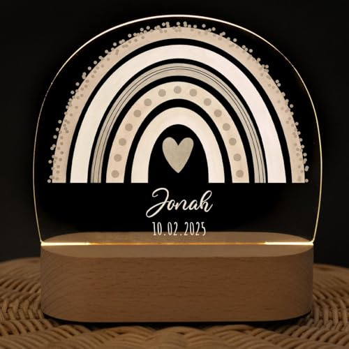wunderwunsch® - Personalisiertes Nachtlicht für Babys - Individuelle Nachttischlampe für Kinder - Personalisierte Geschenke Kinder - Babygeschenk - Geschenk zur Geburt (beige)