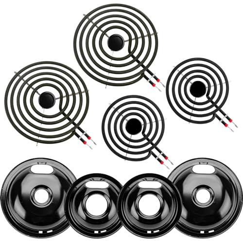 W10290350 W10290353 Porcelain Burner Drip Pan Bowls & MP22YA Electric Range Burner Element Unit Set by Cenipar-Compatible with Whirl-pool Frigi-daire Ama-na Range Oven/Stove