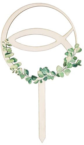 Figura decorativa legno pesce 20x12 cm per torta: topper battesimo comunione cresima, decorazione tavolo eucalipto, ornamento dolci cerimonia, addobbo festa religiosa ragazzo ragazza