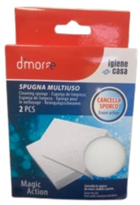 DC Igiene Casa, Spugna Multiuso MAGIC ACTION. Cancella Lo Sporco Da Muri, Mobili e Porte, Efficace Su Intonaco, Plastica, Pelle e Tutte Le Superfici Lavabili (Confezione Da 2 Pz) (Unità)