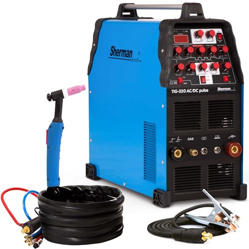 Sherman TIG 320 AC/DC Pulse - Profi Aluminium Schweißgerät - 320A / 400V - WIG Schweißgerät AC DC Puls - Hochleistung: 100% Einschaltdauer bei 200A - Set:Solo