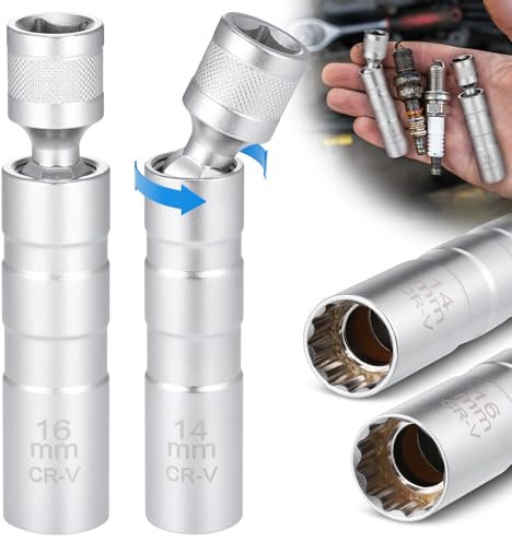Yimomoyi 2 Stück Zündkerzenschlüssel 14mm und 16mm, Universal Flexibel Zündkerzenschlüssel Set, Magnetisch Zündkerzen Schlüssel Steckdose Demontagewerkzeug, Zündkerzenstecker für die Autoreparatur