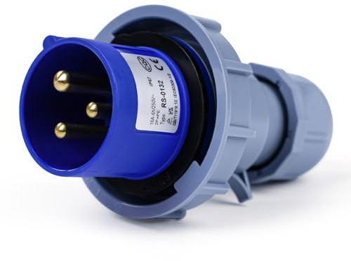 BuyWeek CEE Stecker 16A/250V 3-polig Industriestecker IP67 Wasserdicht Stecker für Außen- und Innenbereich, Baustelle, Industrie, 2P+E, Blau