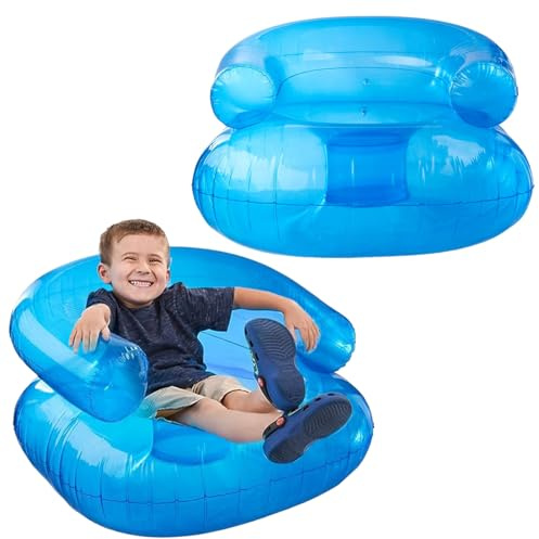 2 Pcs Blow Up Chair for Kids 27.5x27.5x17.2 In Blue Sequin Style Inflatable Sofa Chair for Boys Girls 200 Pounds Bearing Capacity Portable Inflatable Couch for Camping, Beach, Pool, Blow Up Couch